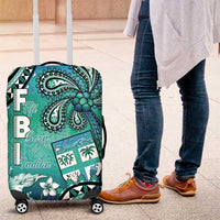 Fiji Born Indian Luggage Cover Palm Paisley With Tapa Pattern LT05 Aqua - Polynesian Pride