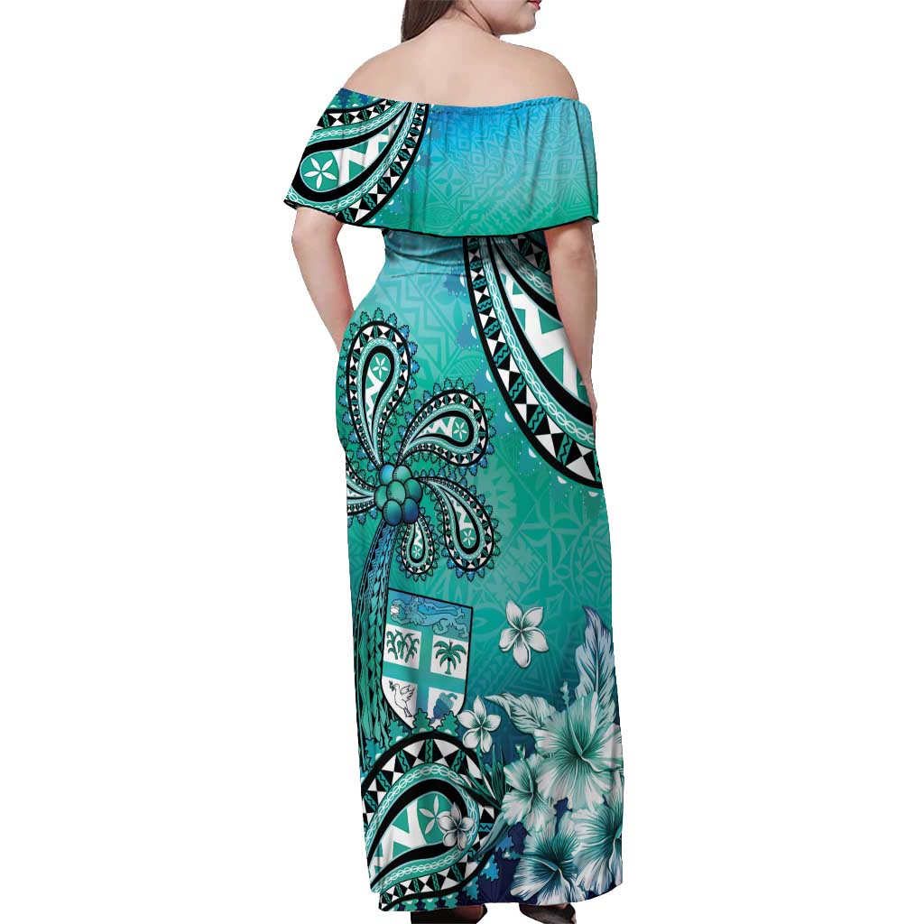 Fiji Born Indian Off Shoulder Maxi Dress Palm Paisley With Tapa Pattern LT05 - Polynesian Pride