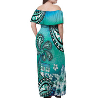 Fiji Born Indian Off Shoulder Maxi Dress Palm Paisley With Tapa Pattern LT05 - Polynesian Pride