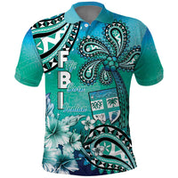 Fiji Born Indian Polo Shirt Palm Paisley With Tapa Pattern LT05 Aqua - Polynesian Pride