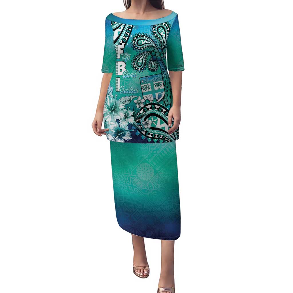 Fiji Born Indian Puletasi Palm Paisley With Tapa Pattern