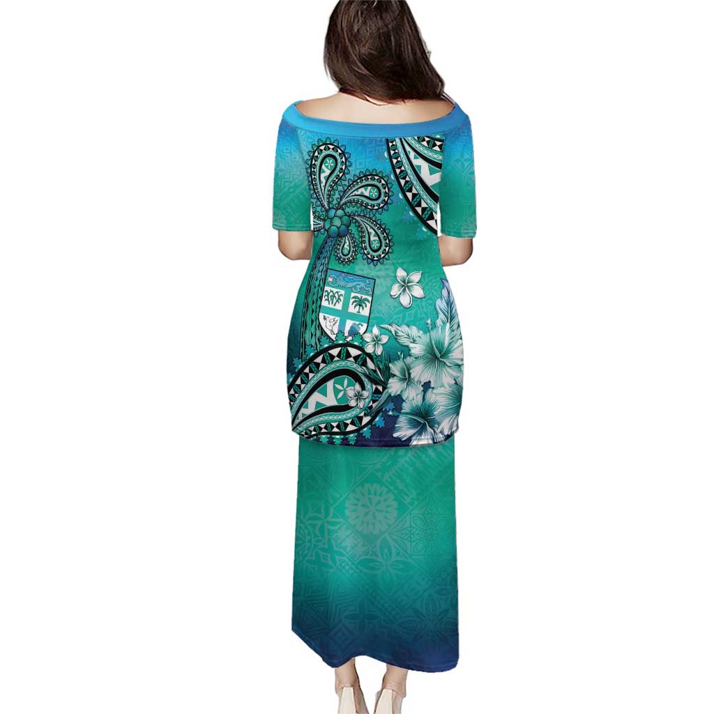 Fiji Born Indian Puletasi Palm Paisley With Tapa Pattern