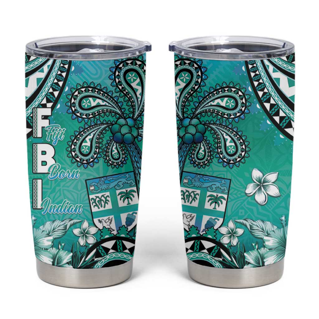 Fiji Born Indian Tumbler Cup Palm Paisley With Tapa Pattern LT05 Aqua - Polynesian Pride