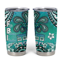 Fiji Born Indian Tumbler Cup Palm Paisley With Tapa Pattern LT05 Aqua - Polynesian Pride