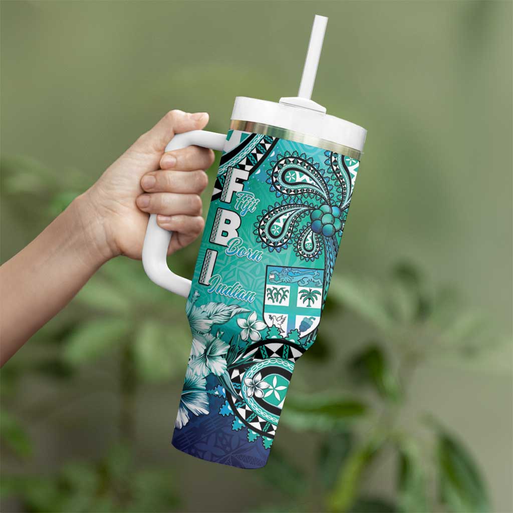 Fiji Born Indian Tumbler With Handle Palm Paisley With Tapa Pattern LT05 - Polynesian Pride