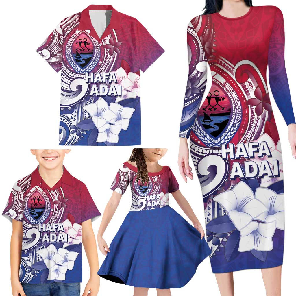 Guam Gadao Family Matching Long Sleeve Bodycon Dress and Hawaiian Shirt Hafa Adai Micronesian Tribal Pattern LT05 - Polynesian Pride