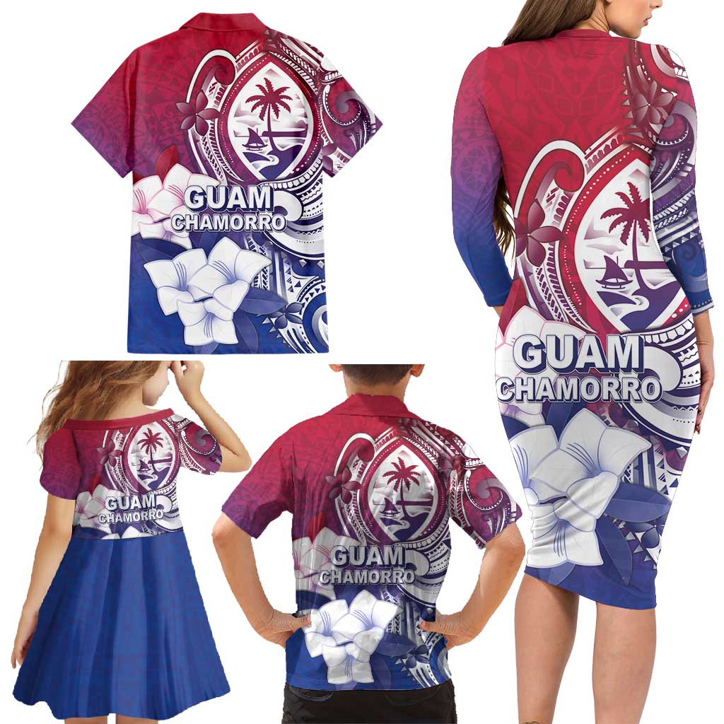 Guam Gadao Family Matching Long Sleeve Bodycon Dress and Hawaiian Shirt Hafa Adai Micronesian Tribal Pattern LT05 - Polynesian Pride