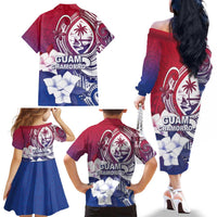 Guam Gadao Family Matching Off The Shoulder Long Sleeve Dress and Hawaiian Shirt Hafa Adai Micronesian Tribal Pattern LT05 - Polynesian Pride