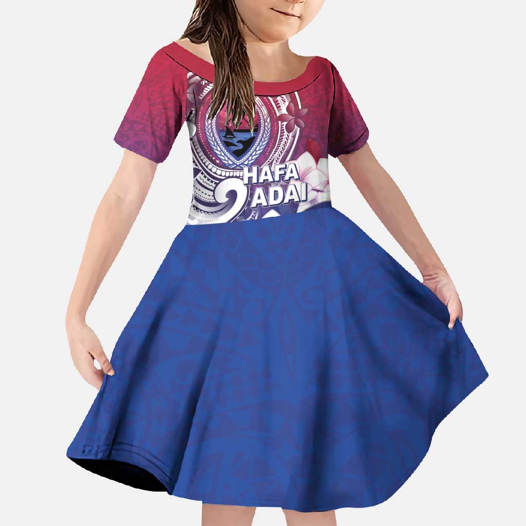 Guam Gadao Family Matching Off Shoulder Maxi Dress and Hawaiian Shirt Hafa Adai Micronesian Tribal Pattern LT05 Daughter's Dress Red - Polynesian Pride
