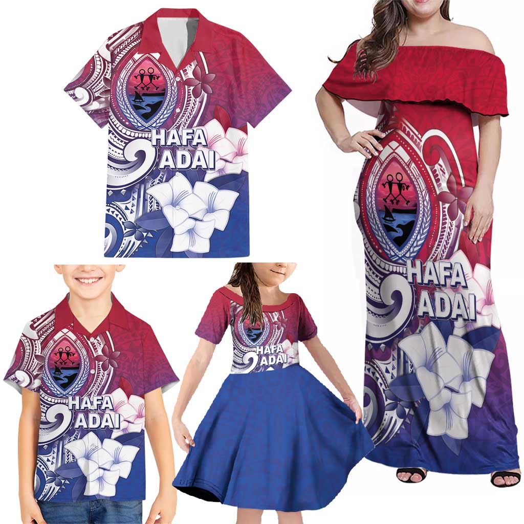 Guam Gadao Family Matching Off Shoulder Maxi Dress and Hawaiian Shirt Hafa Adai Micronesian Tribal Pattern LT05 - Polynesian Pride