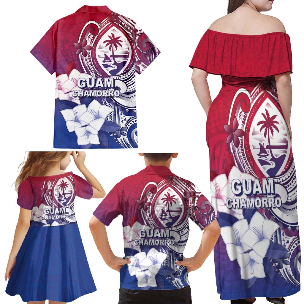 Guam Gadao Family Matching Off Shoulder Maxi Dress and Hawaiian Shirt Hafa Adai Micronesian Tribal Pattern LT05 - Polynesian Pride
