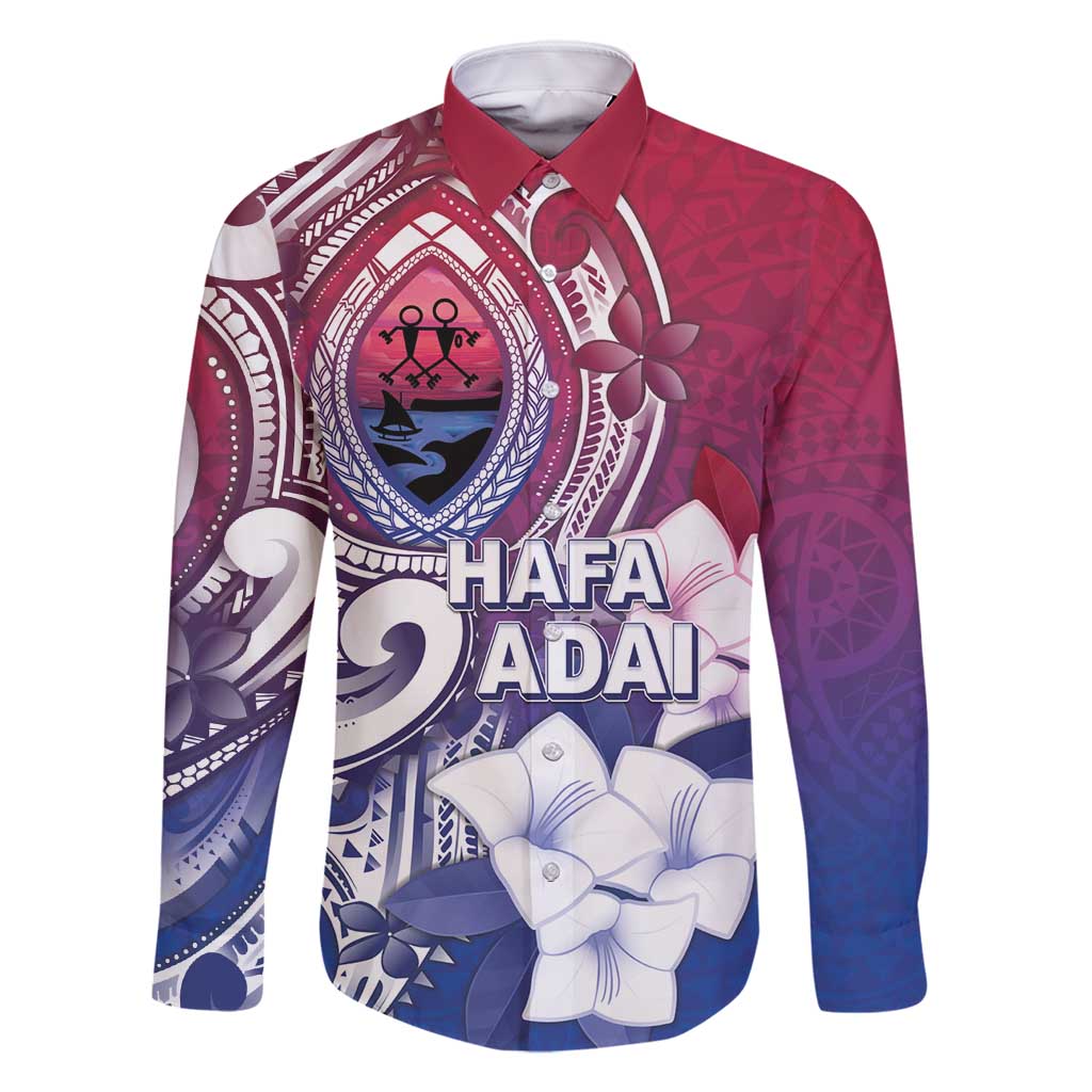 Guam Gadao Family Matching Off Shoulder Short Dress and Hawaiian Shirt Hafa Adai Micronesian Tribal Pattern LT05 Dad's Shirt - Long Sleeve Red - Polynesian Pride