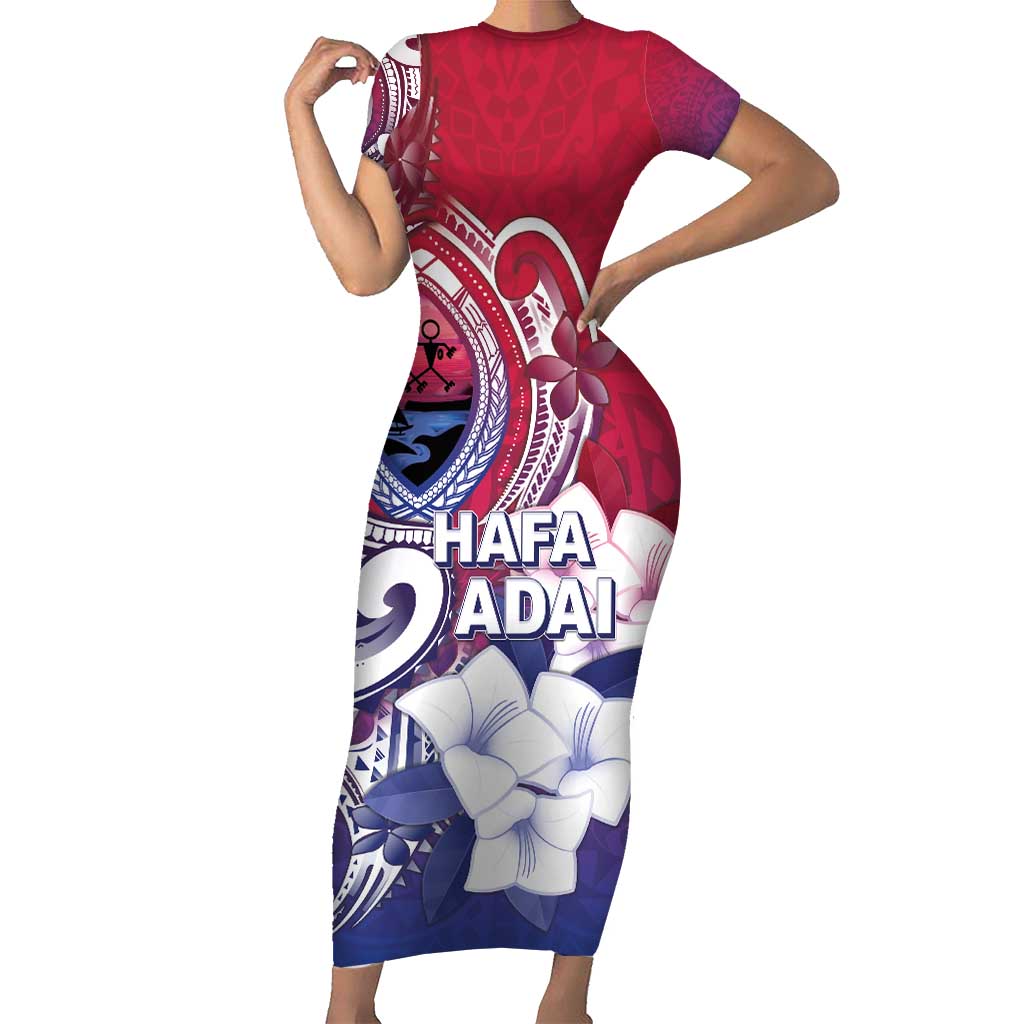 Guam Gadao Family Matching Short Sleeve Bodycon Dress and Hawaiian Shirt Hafa Adai Micronesian Tribal Pattern LT05 Mom's Dress Red - Polynesian Pride