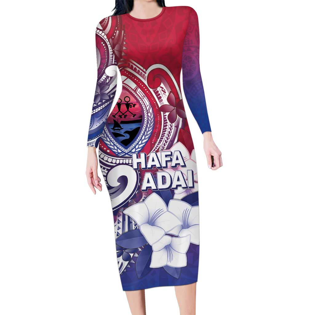 Guam Gadao Long Sleeve Bodycon Dress Hafa Adai Micronesian Tribal Pattern LT05 Long Dress Red - Polynesian Pride