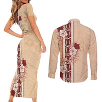 Tonga Language Week Couples Matching Short Sleeve Bodycon Dress and Long Sleeve Button Shirt Hibiscus Tongan Ngatu Pattern LT05 - Polynesian Pride