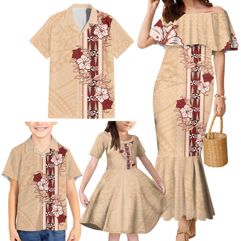 Tonga Language Week Family Matching Mermaid Dress and Hawaiian Shirt Hibiscus Tongan Ngatu Pattern LT05 - Polynesian Pride