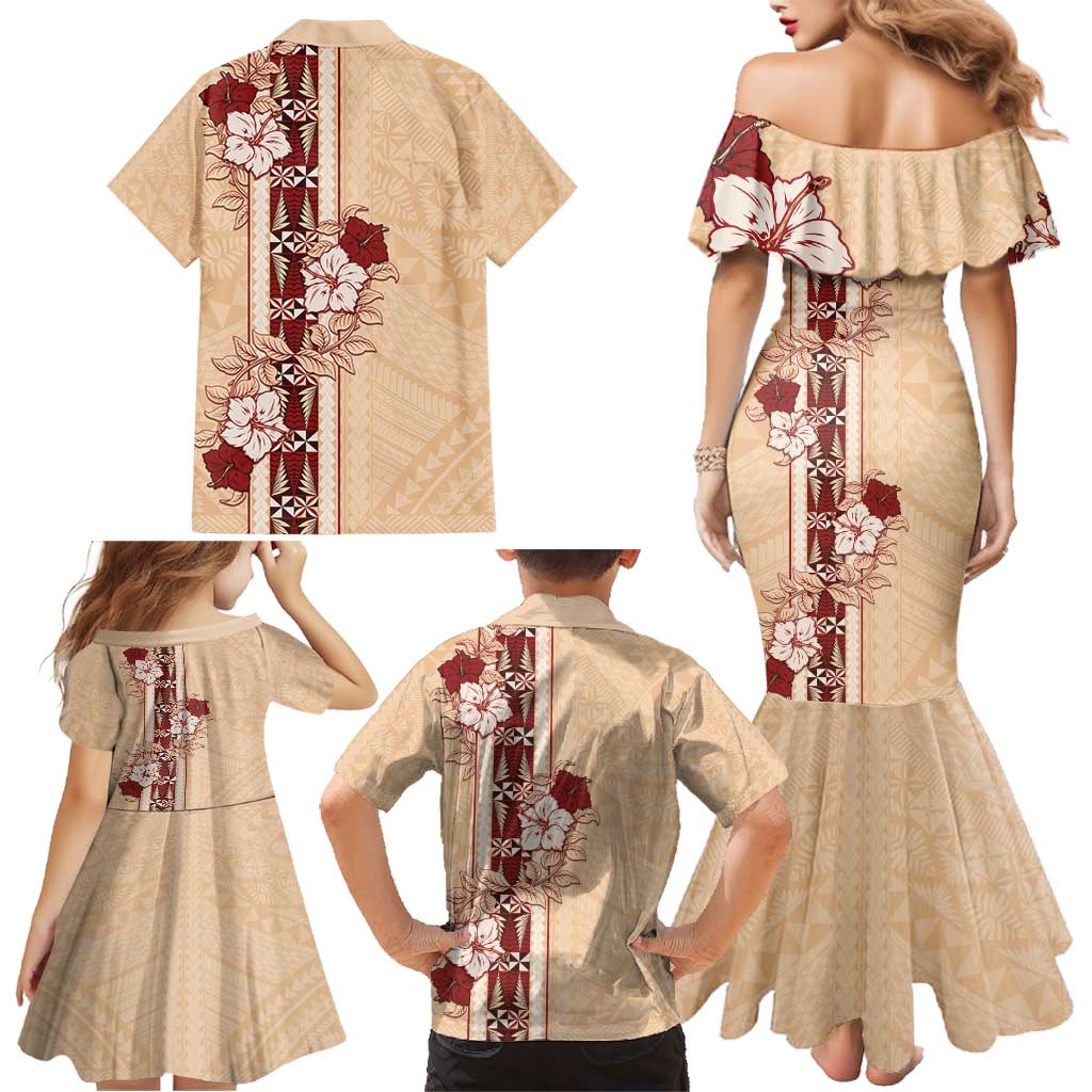 Tonga Language Week Family Matching Mermaid Dress and Hawaiian Shirt Hibiscus Tongan Ngatu Pattern LT05 - Polynesian Pride