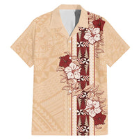 Tonga Language Week Family Matching Mermaid Dress and Hawaiian Shirt Hibiscus Tongan Ngatu Pattern LT05 Dad's Shirt - Short Sleeve Beige - Polynesian Pride