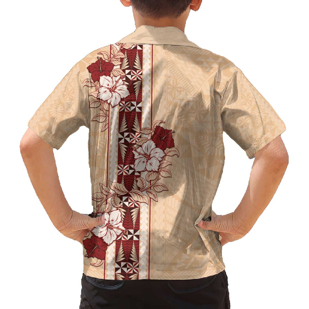 Tonga Language Week Family Matching Off Shoulder Short Dress and Hawaiian Shirt Hibiscus Tongan Ngatu Pattern LT05 - Polynesian Pride