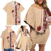 Tonga Language Week Family Matching Off Shoulder Short Dress and Hawaiian Shirt Hibiscus Tongan Ngatu Pattern LT05 - Polynesian Pride