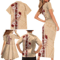 Tonga Language Week Family Matching Short Sleeve Bodycon Dress and Hawaiian Shirt Hibiscus Tongan Ngatu Pattern LT05 - Polynesian Pride