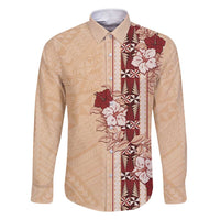 Tonga Language Week Family Matching Short Sleeve Bodycon Dress and Hawaiian Shirt Hibiscus Tongan Ngatu Pattern LT05 Dad's Shirt - Long Sleeve Beige - Polynesian Pride