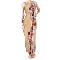 Tonga Language Week Family Matching Tank Maxi Dress and Hawaiian Shirt Hibiscus Tongan Ngatu Pattern LT05 Mom's Dress Beige - Polynesian Pride