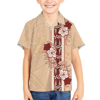 Tonga Language Week Family Matching Tank Maxi Dress and Hawaiian Shirt Hibiscus Tongan Ngatu Pattern LT05 Son's Shirt Beige - Polynesian Pride