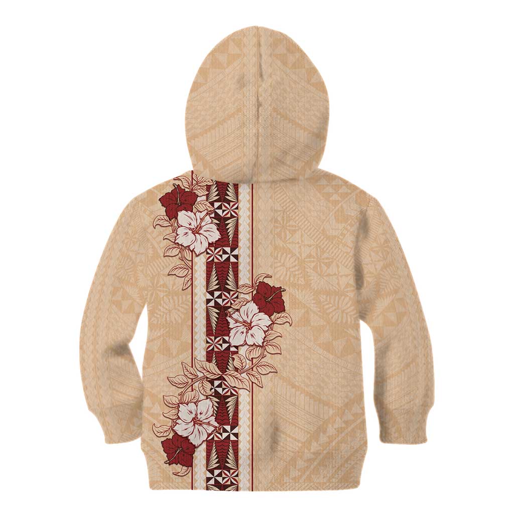 Tonga Language Week Kid Hoodie Hibiscus Tongan Ngatu Pattern