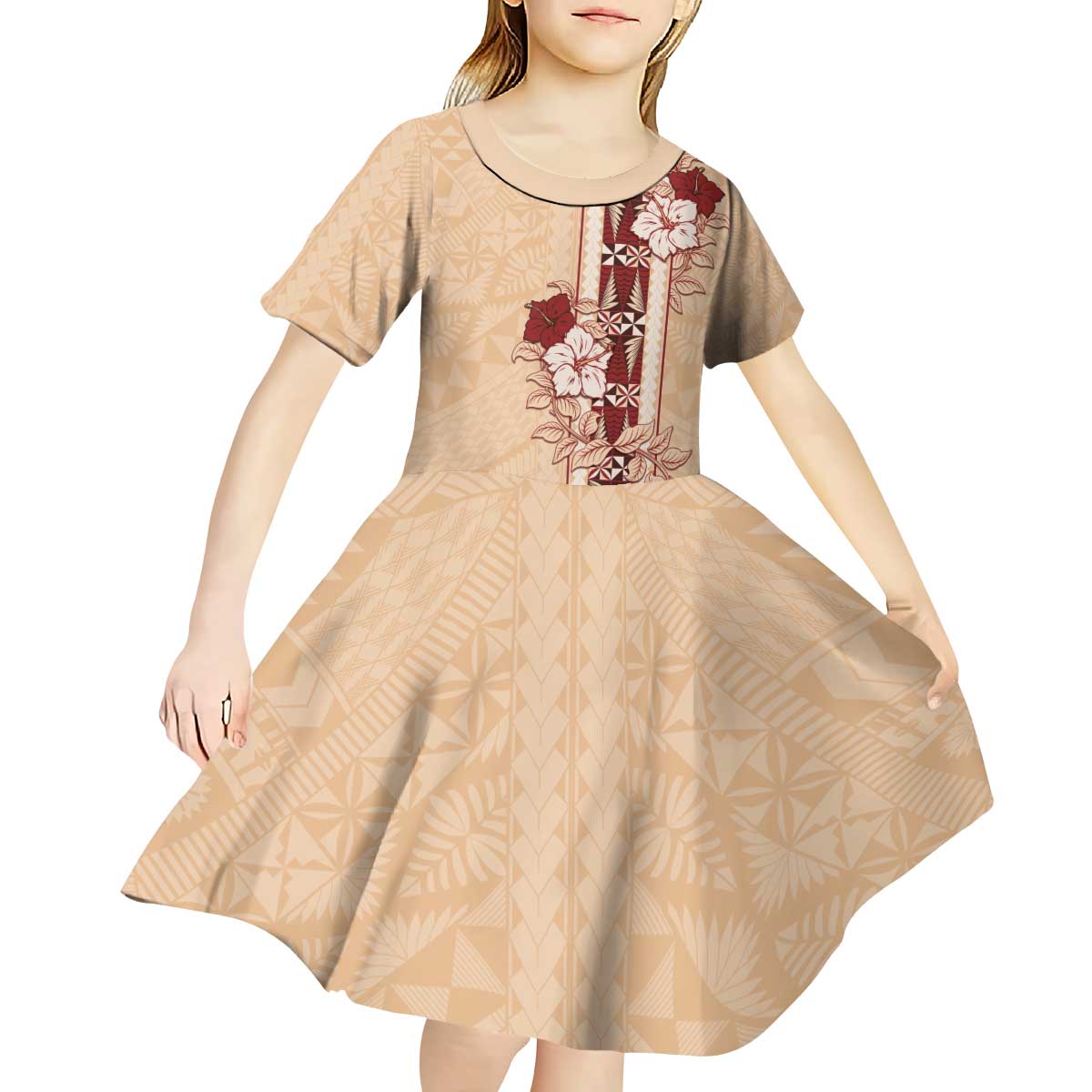 Tonga Language Week Kid Short Sleeve Dress Hibiscus Tongan Ngatu Pattern LT05 - Polynesian Pride