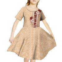 Tonga Language Week Kid Short Sleeve Dress Hibiscus Tongan Ngatu Pattern LT05 - Polynesian Pride
