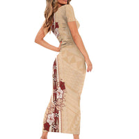 Tonga Language Week Short Sleeve Bodycon Dress Hibiscus Tongan Ngatu Pattern LT05 - Polynesian Pride