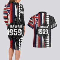 Hawaii 1959 Statehood Day Couples Matching Long Sleeve Bodycon Dress and Hawaiian Shirt Classic Style LT05 - Polynesian Pride