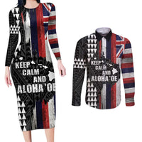 Hawaii 1959 Statehood Day Couples Matching Long Sleeve Bodycon Dress and Long Sleeve Button Shirt Classic Style LT05 Black - Polynesian Pride