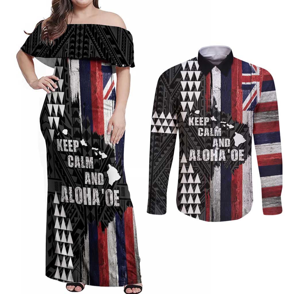 Hawaii 1959 Statehood Day Couples Matching Off Shoulder Maxi Dress and Long Sleeve Button Shirt Classic Style