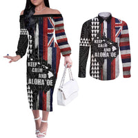Hawaii 1959 Statehood Day Couples Matching Off The Shoulder Long Sleeve Dress and Long Sleeve Button Shirt Classic Style LT05 Black - Polynesian Pride