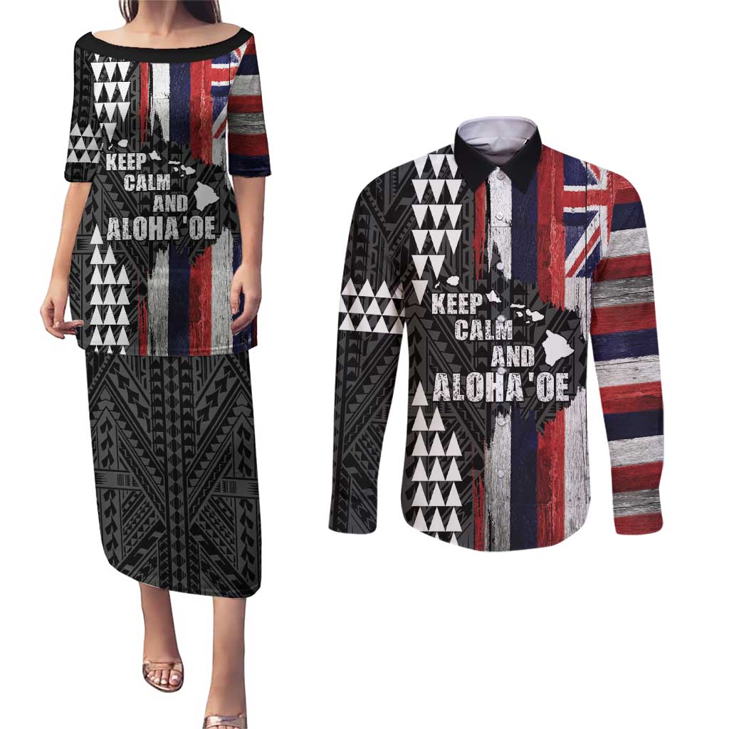 Hawaii 1959 Statehood Day Couples Matching Puletasi and Long Sleeve Button Shirt Classic Style