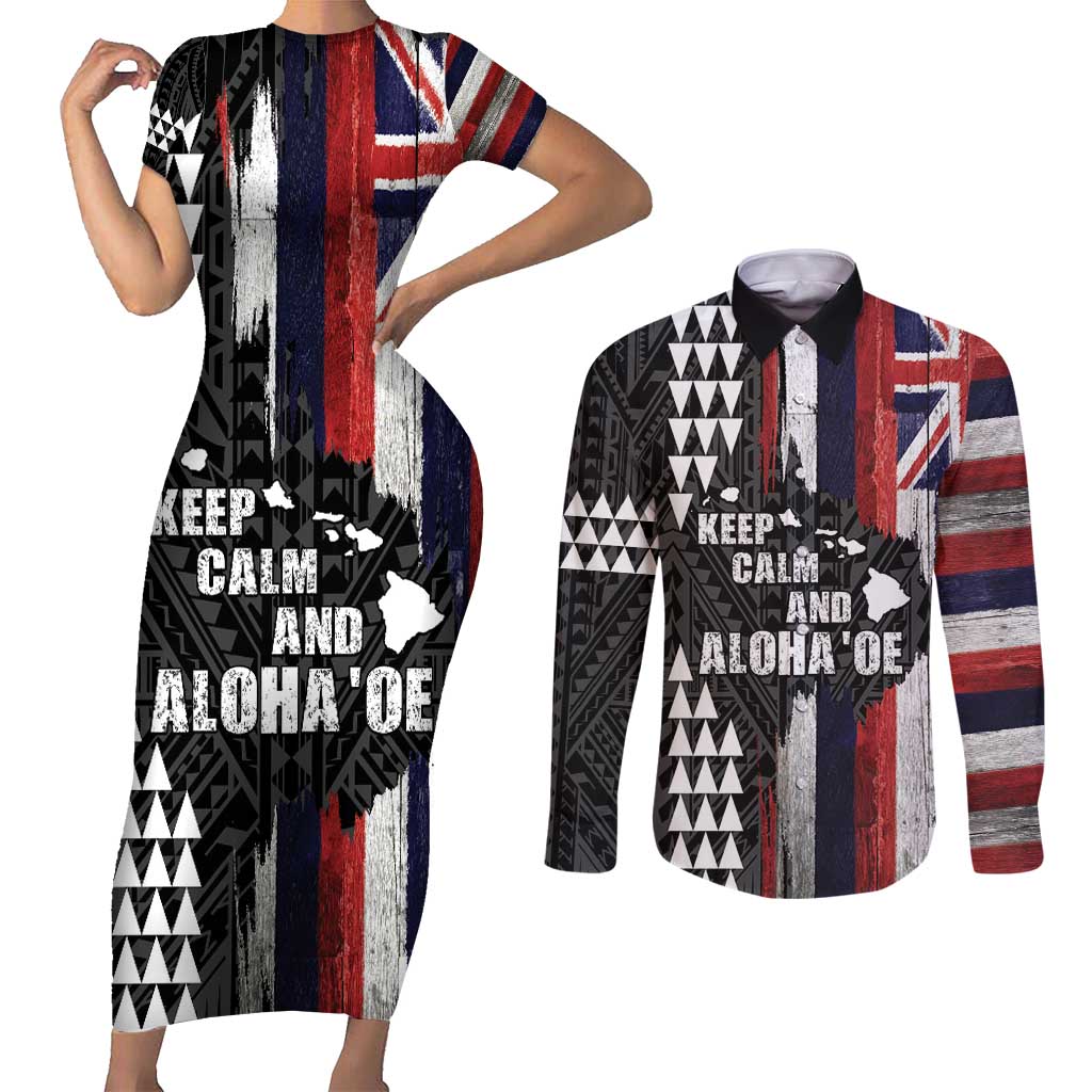 Hawaii 1959 Statehood Day Couples Matching Short Sleeve Bodycon Dress and Long Sleeve Button Shirt Classic Style LT05 Black - Polynesian Pride