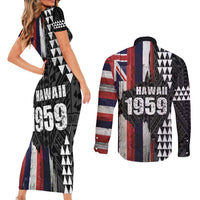 Hawaii 1959 Statehood Day Couples Matching Short Sleeve Bodycon Dress and Long Sleeve Button Shirt Classic Style LT05 - Polynesian Pride