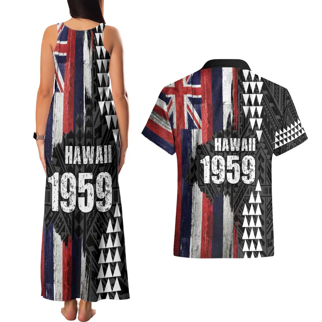 Hawaii 1959 Statehood Day Couples Matching Tank Maxi Dress and Hawaiian Shirt Classic Style LT05 - Polynesian Pride