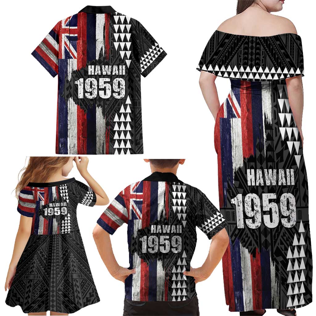 Hawaii 1959 Statehood Day Family Matching Off Shoulder Maxi Dress and Hawaiian Shirt Classic Style LT05 - Polynesian Pride