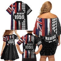 Hawaii 1959 Statehood Day Family Matching Off Shoulder Short Dress and Hawaiian Shirt Classic Style LT05 - Polynesian Pride