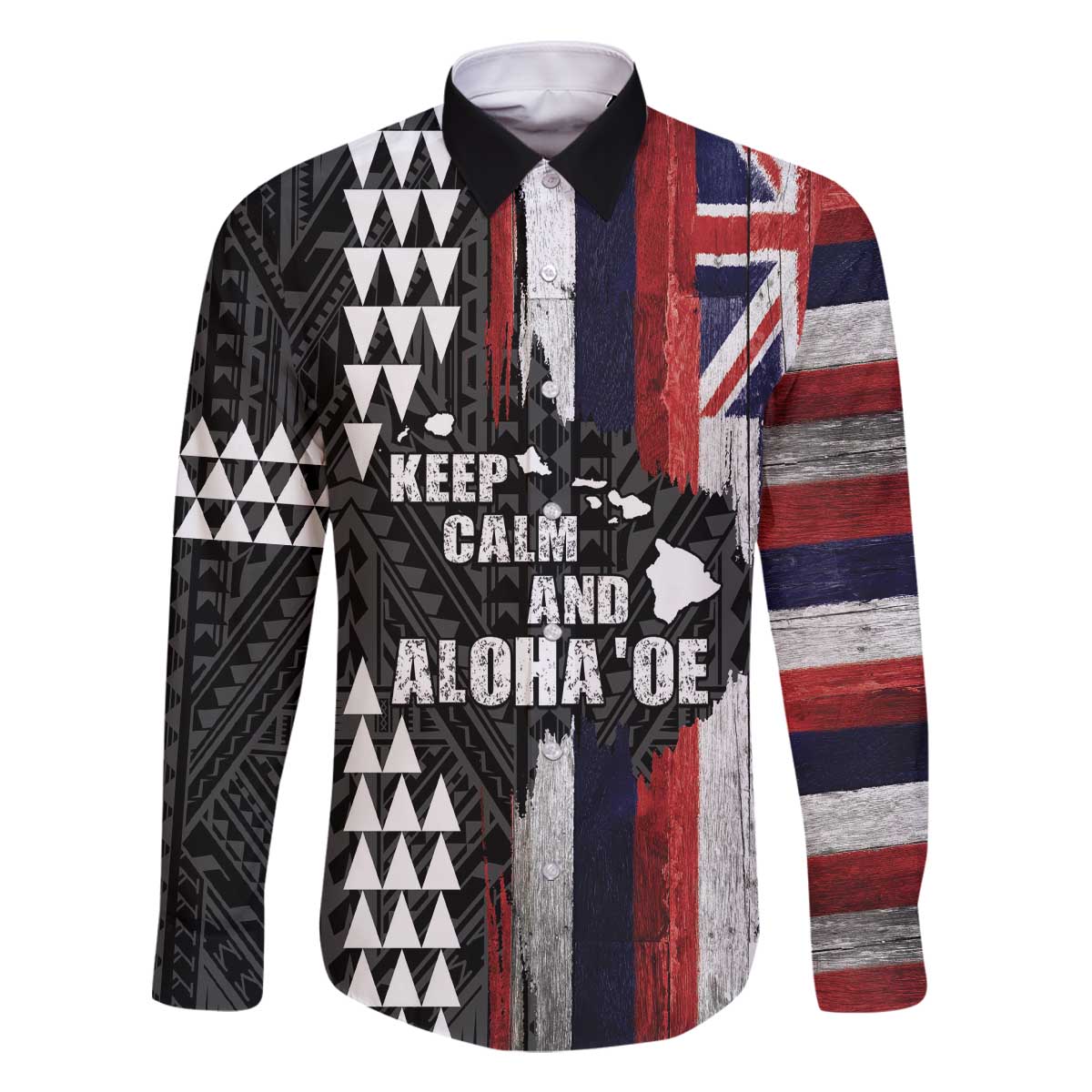 Hawaii 1959 Statehood Day Family Matching Off Shoulder Short Dress and Hawaiian Shirt Classic Style LT05 Dad's Shirt - Long Sleeve Black - Polynesian Pride