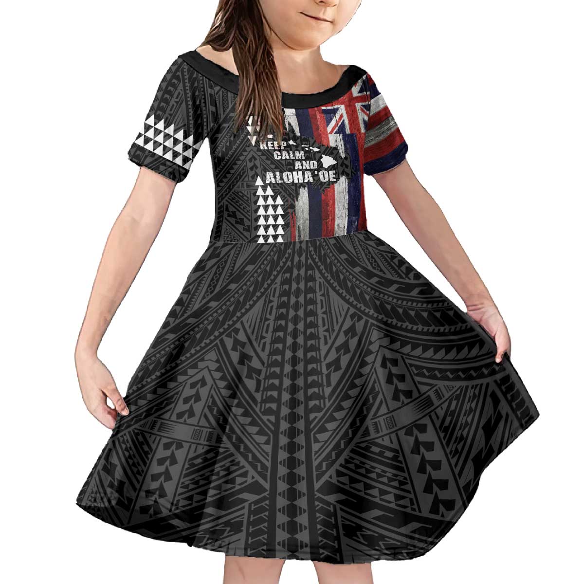 Hawaii 1959 Statehood Day Family Matching Puletasi and Hawaiian Shirt Classic Style LT05 Daughter's Dress Black - Polynesian Pride
