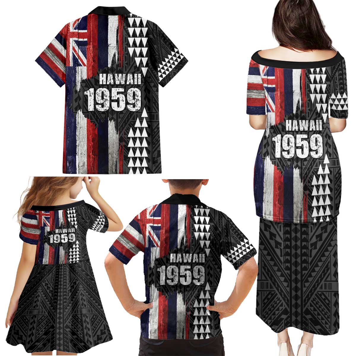 Hawaii 1959 Statehood Day Family Matching Puletasi and Hawaiian Shirt Classic Style LT05 - Polynesian Pride