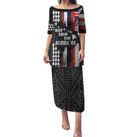 Hawaii 1959 Statehood Day Family Matching Puletasi and Hawaiian Shirt Classic Style LT05 Mom's Dress Black - Polynesian Pride