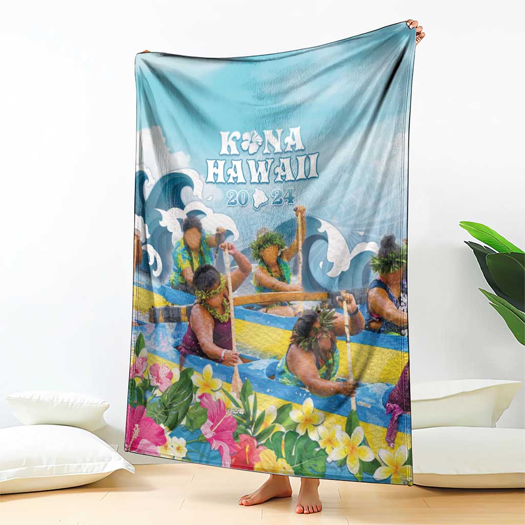 Hawaii Outrigger Canoe Race Blanket Polynesian Style Watercolor Style