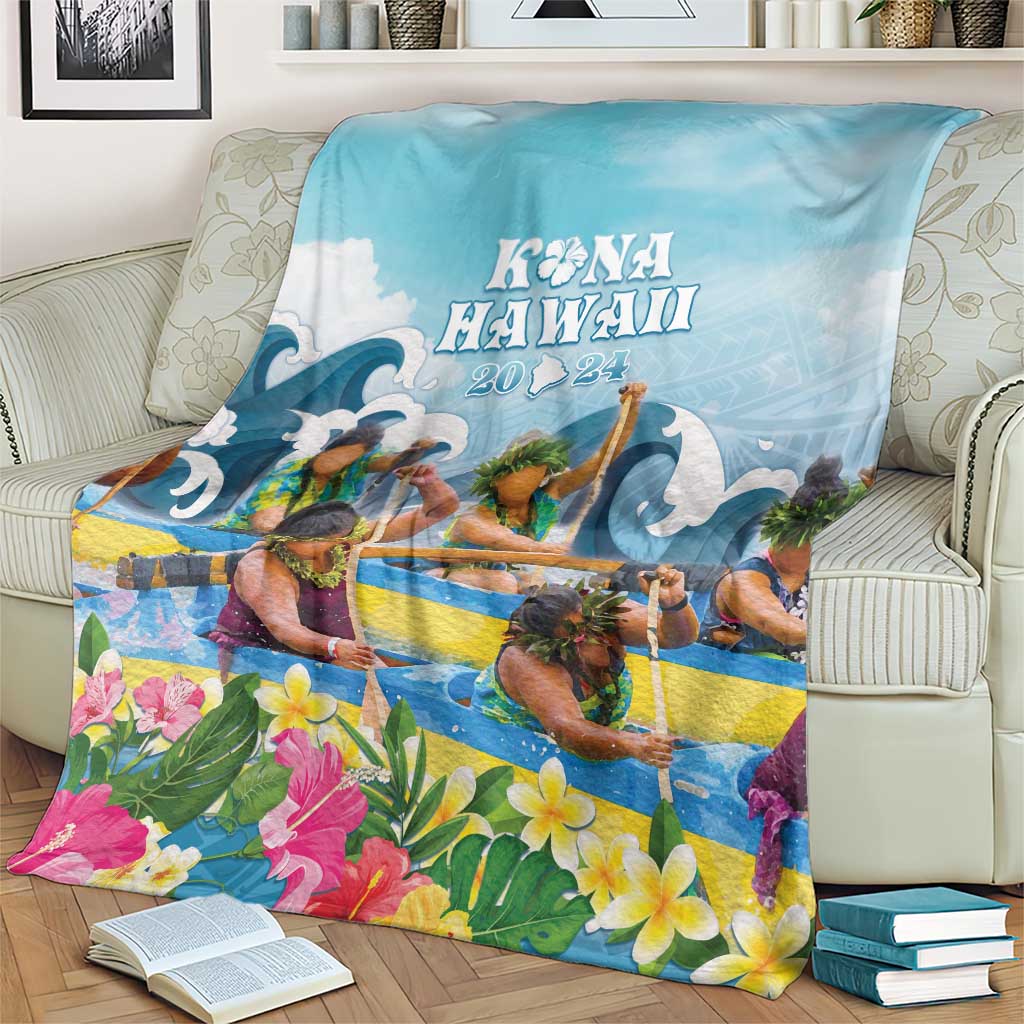Hawaii Outrigger Canoe Race Blanket Polynesian Style Watercolor Style