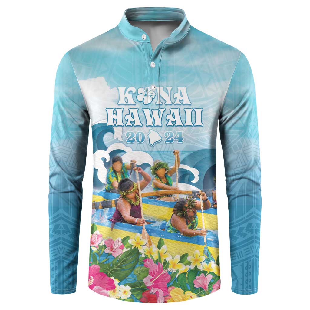 Hawaii Outrigger Canoe Race Button Sweatshirt Polynesian Style Watercolor Style