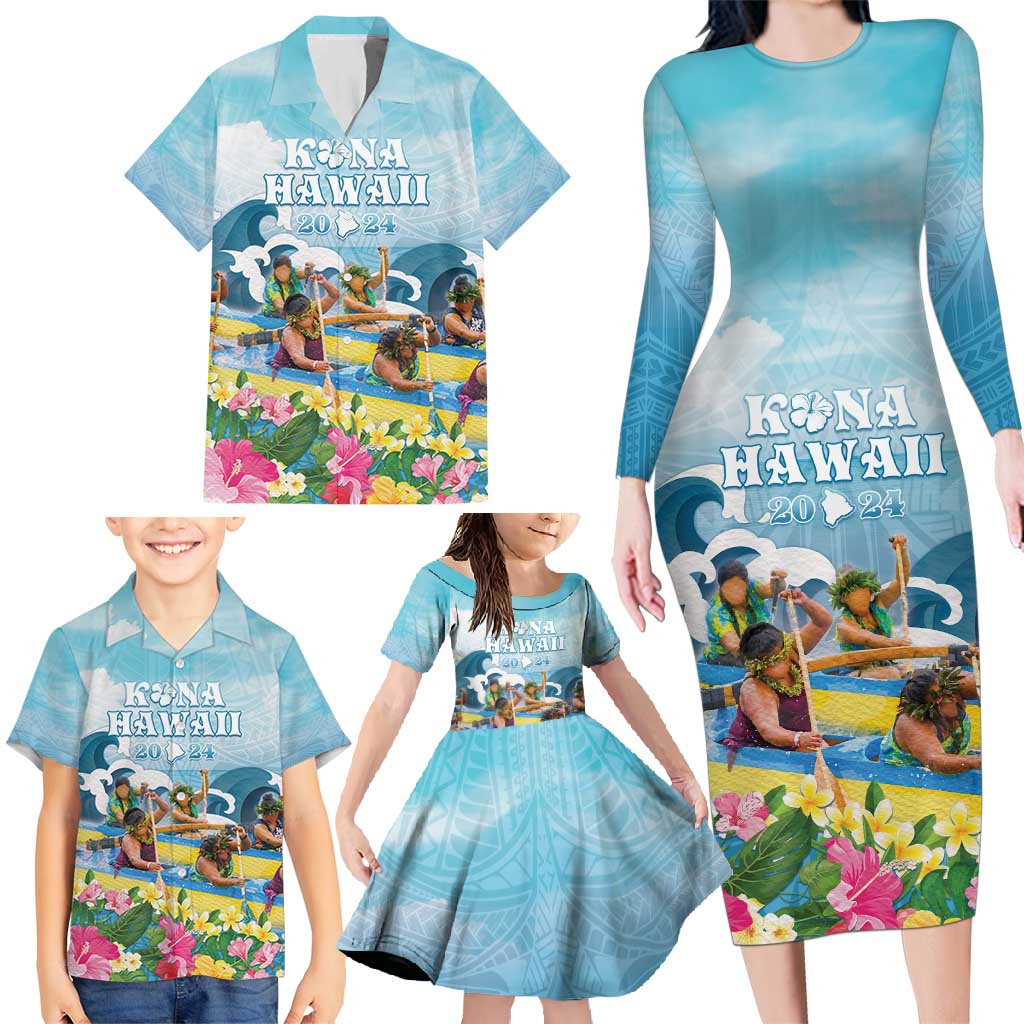 Hawaii Outrigger Canoe Race Family Matching Long Sleeve Bodycon Dress and Hawaiian Shirt Polynesian Style Watercolor Style LT05 - Polynesian Pride